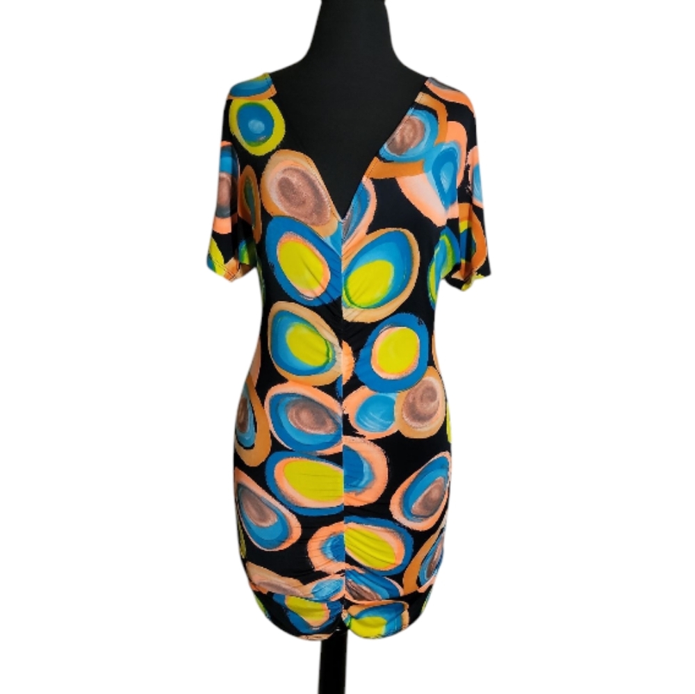 True Light v neck dolman sleeve ruched fitted mini dress size small